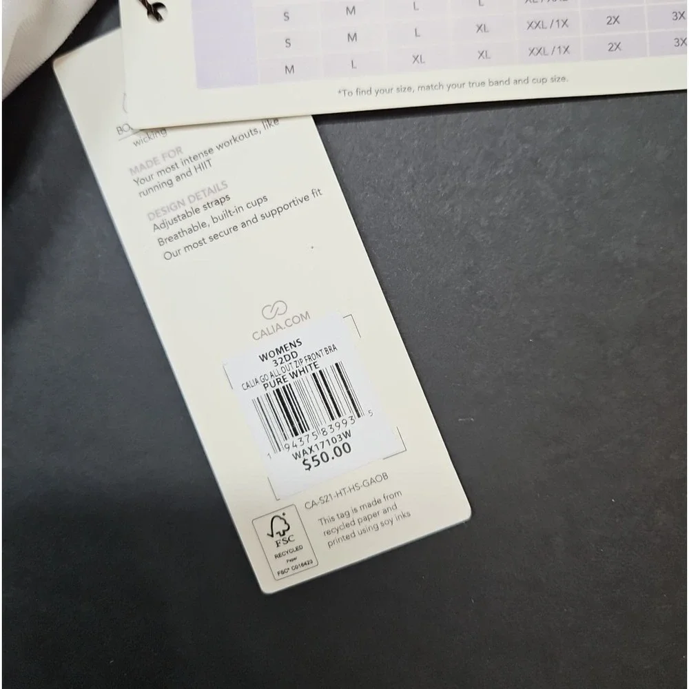 Calia Womens White Go All Out Zip Front Sports Bra Size 32 DD NWT‎